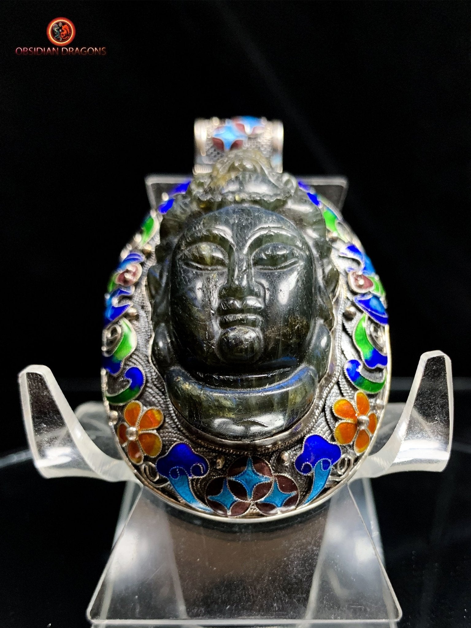 Pendentif Bouddha en Labradorite - Héritage Qing | obsidian dragons