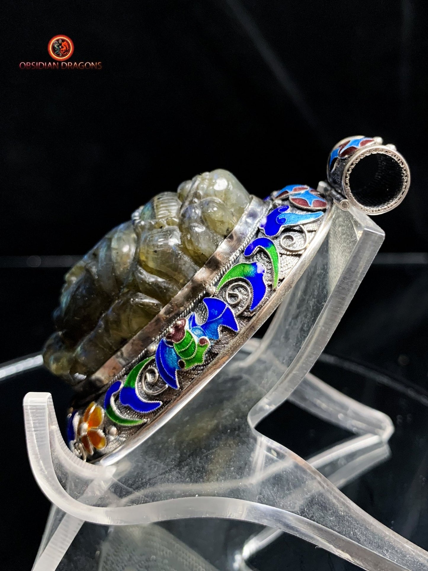 Pendentif bouddha en Labradorite- Traditionnel Qing | obsidian dragons