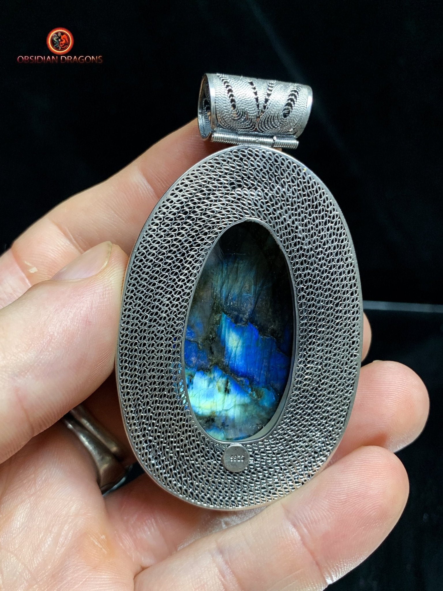 Pendentif Bouddha en Labradorite - Argent et Cloisonné | obsidian dragons