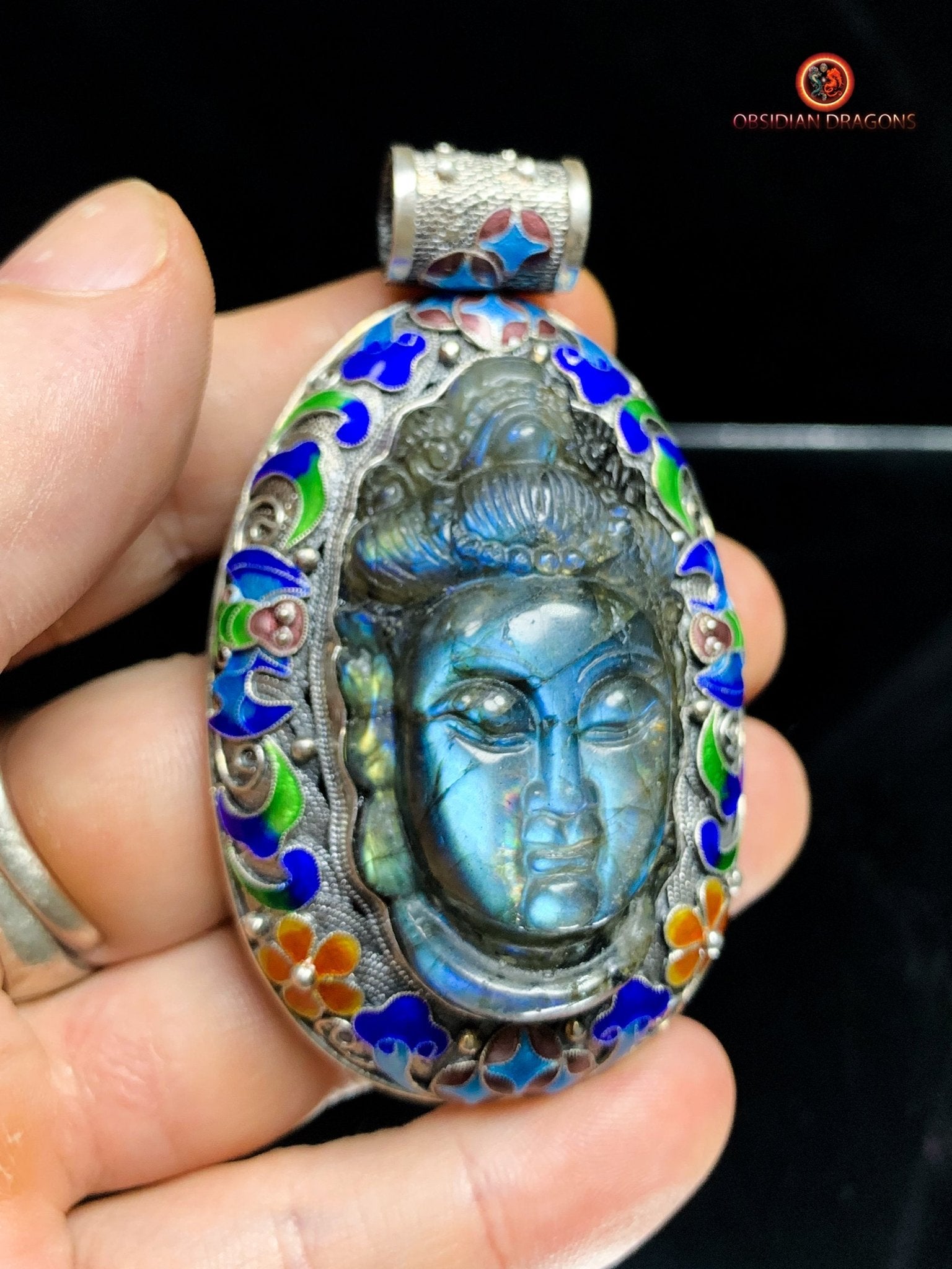 Pendentif Bouddha en Labradorite - Style Qing | obsidian dragons