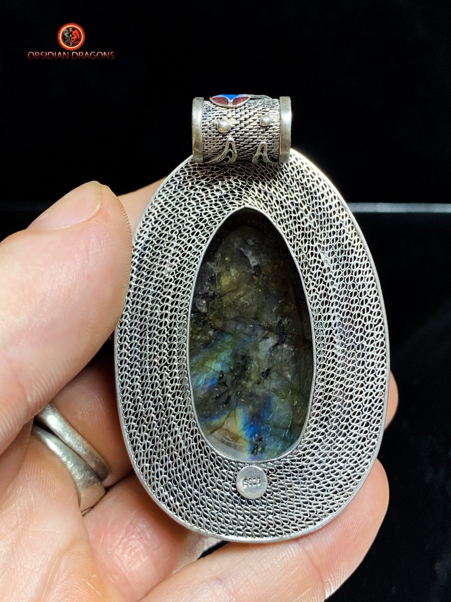 Pendentif Bouddha en Labradorite - Style Qing | obsidian dragons