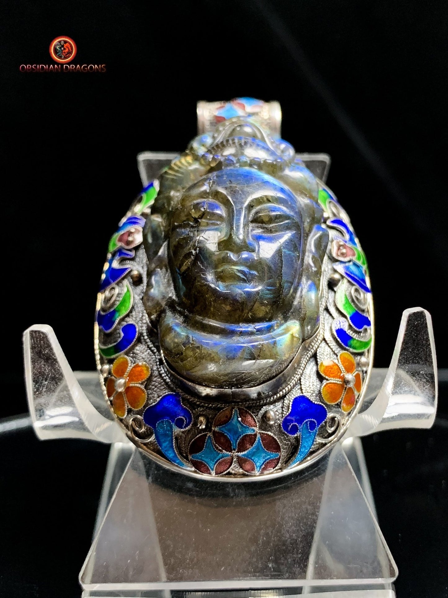 Pendentif bouddha en Labradorite- Traditionnel Qing | obsidian dragons