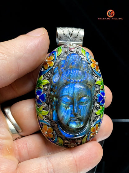 Pendentif bouddha en Labradorite- Tradition Qing | obsidian dragons