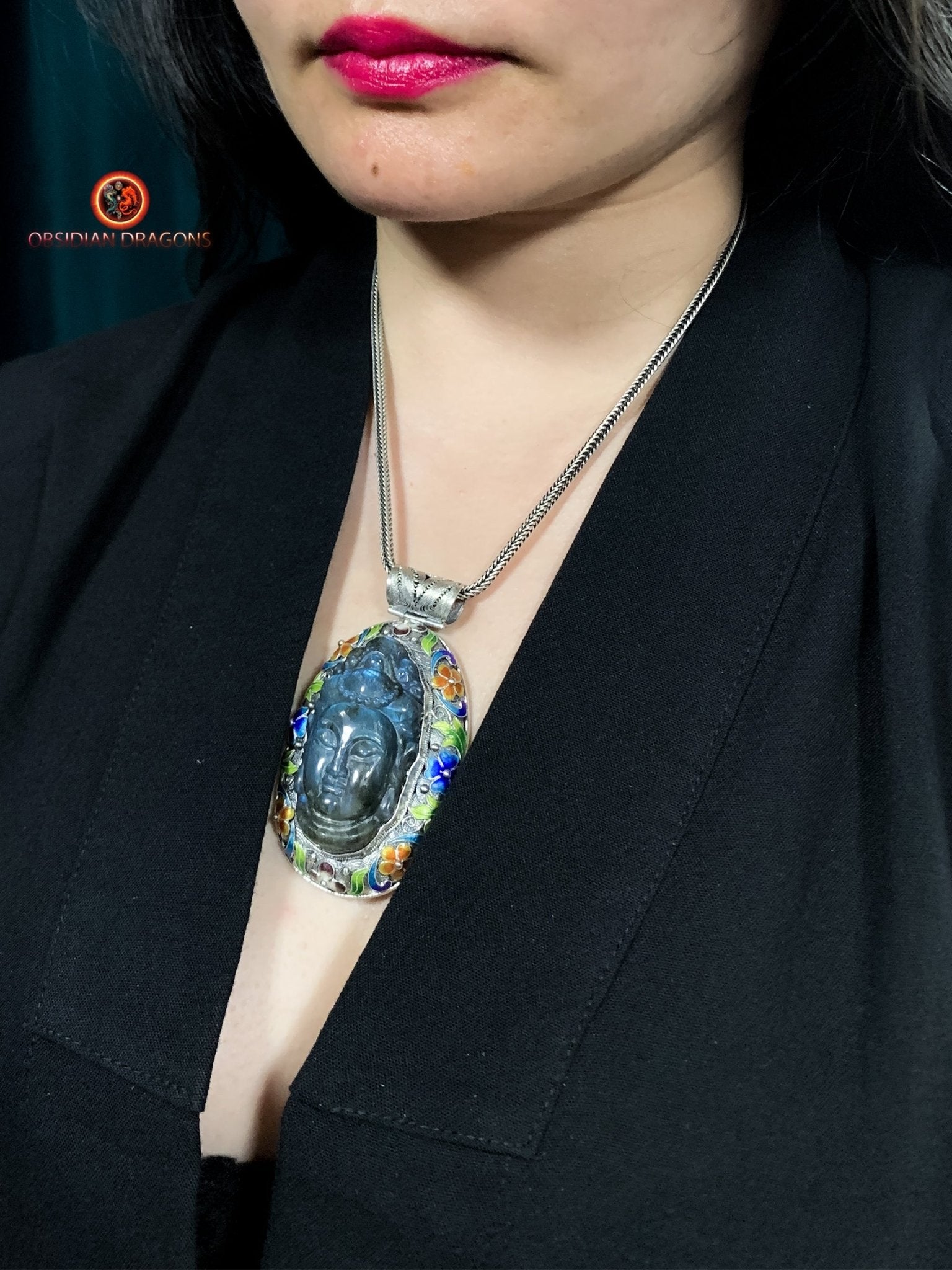 Pendentif Bouddha en Labradorite - Argent Cloisonné | obsidian dragons