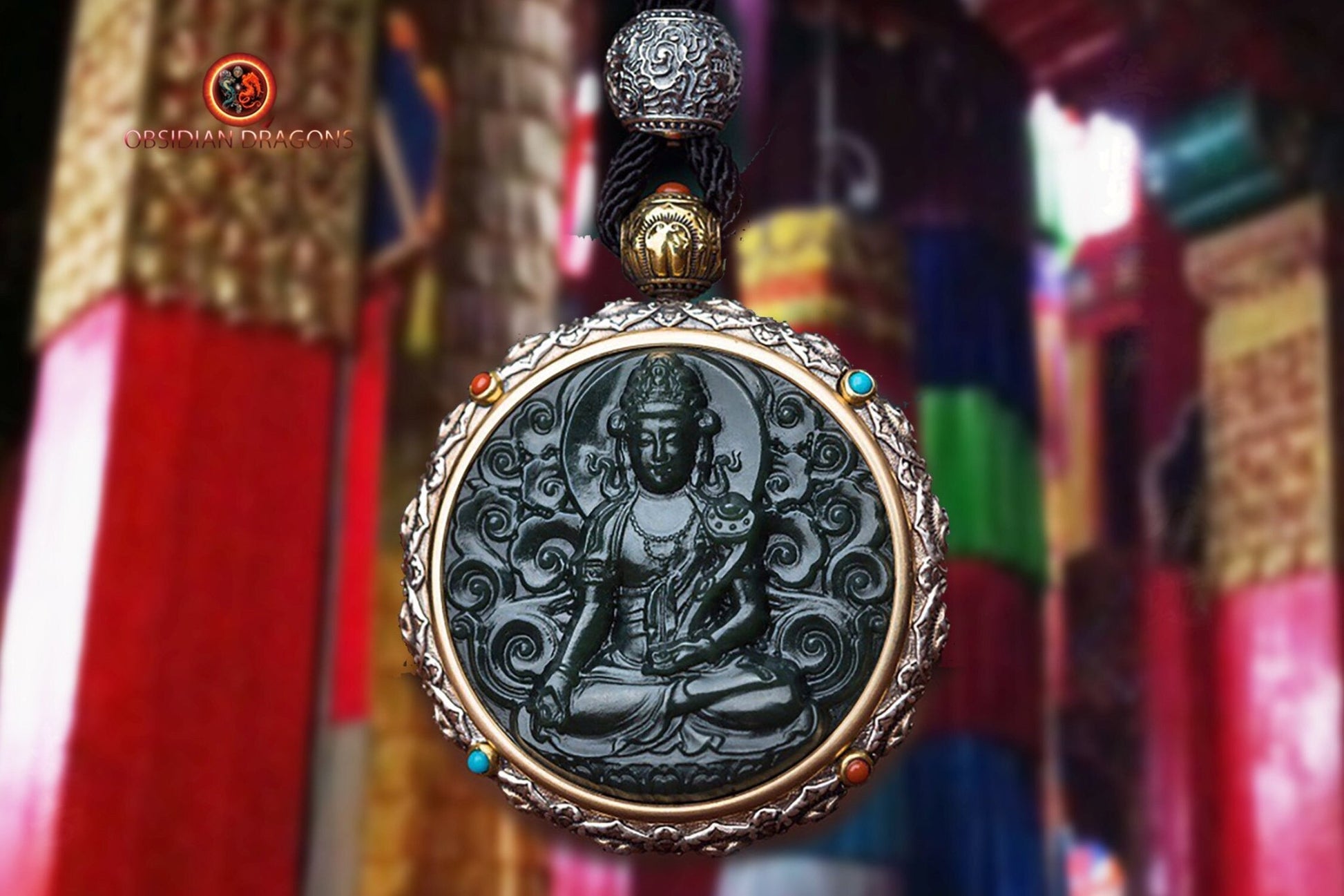 Pendentif Bouddha jade et argent- Samantabhadra | obsidian dragons