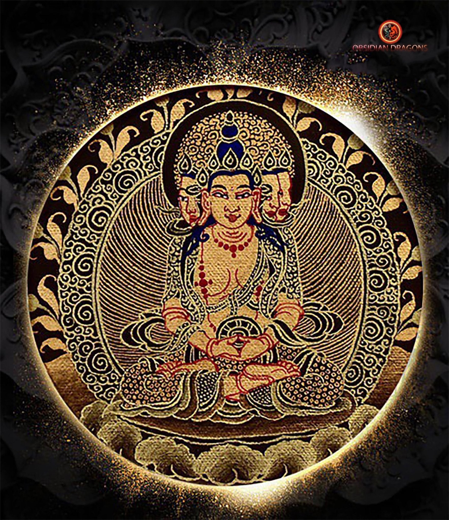 Ghau- Pendentif Tangka exceptionnel- Bouddha Vairocana | obsidian dragons