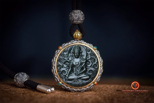 Pendentif Bouddha jade et argent- Samantabhadra | obsidian dragons