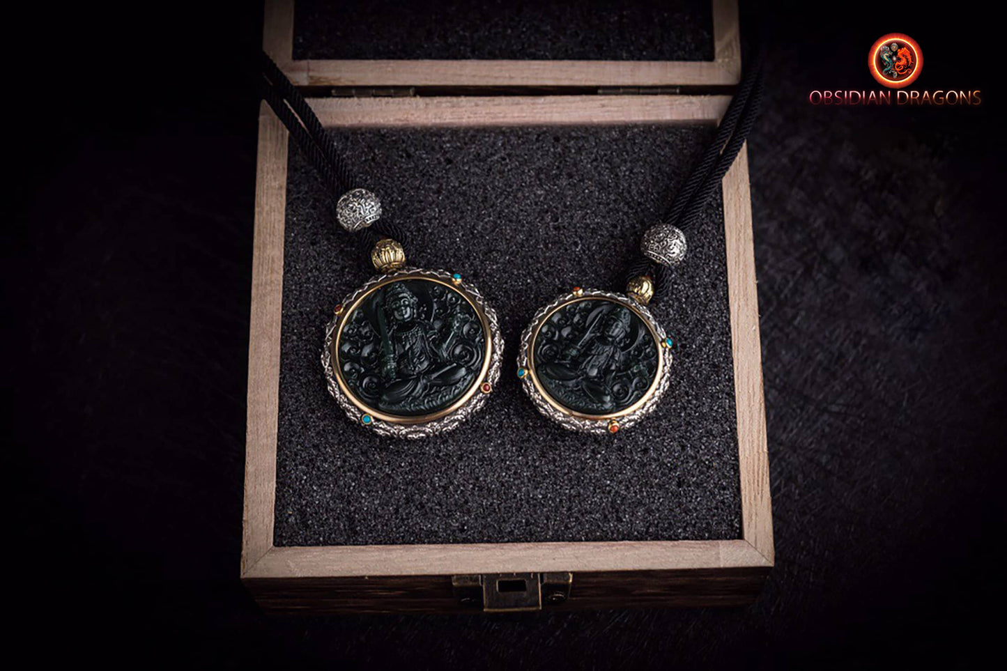 Pendentif Bouddha jade et argent- Manjushri | obsidian dragons