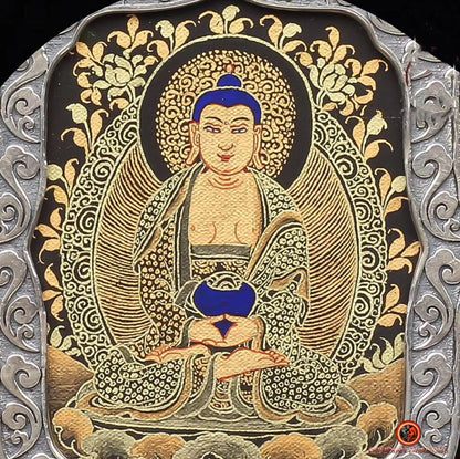 Pendentif Bouddha Amitabha. Tangka artisanal. Bélière Garuda. Protection du bouddhisme vajrayana - obsidian dragon