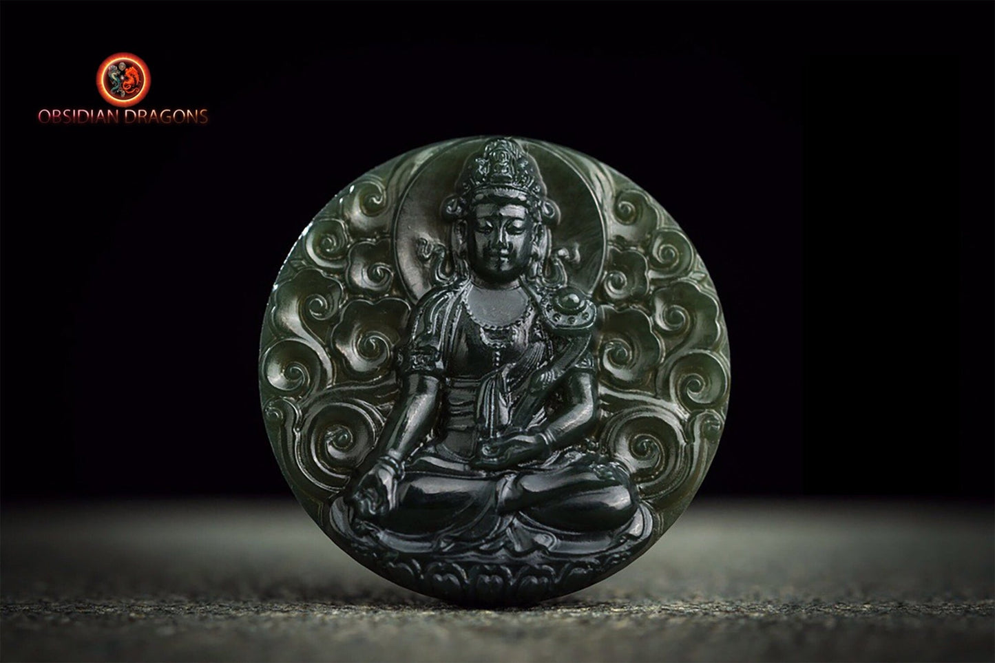 Pendentif Bouddha jade et argent- Samantabhadra | obsidian dragons
