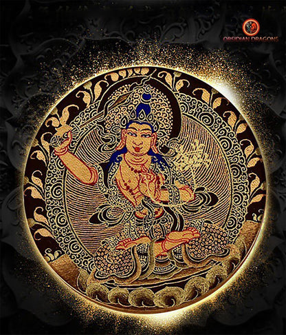 Ghau- Pendentif Tangka exceptionnel- Bouddha Manjushri | obsidian dragons