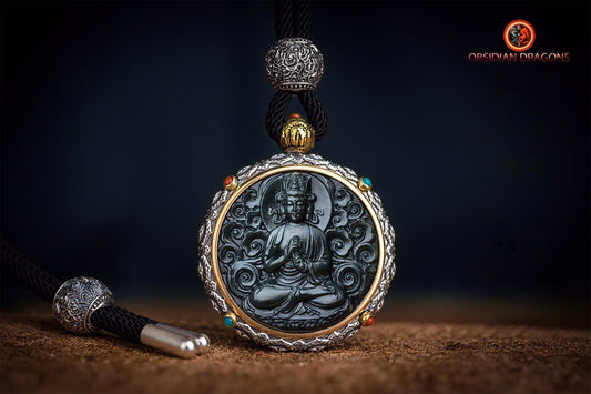 Pendentif Bouddha jade et argent- Bouddha Vairocana | obsidian dragons