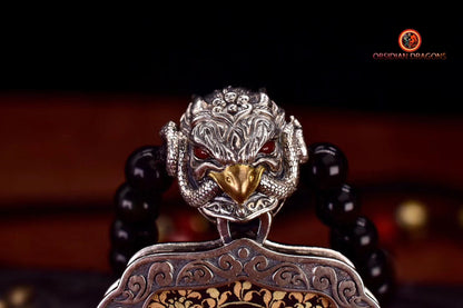 Pendentif Bouddha Amitabha. Tangka artisanal. Bélière Garuda. Protection du bouddhisme vajrayana - obsidian dragon
