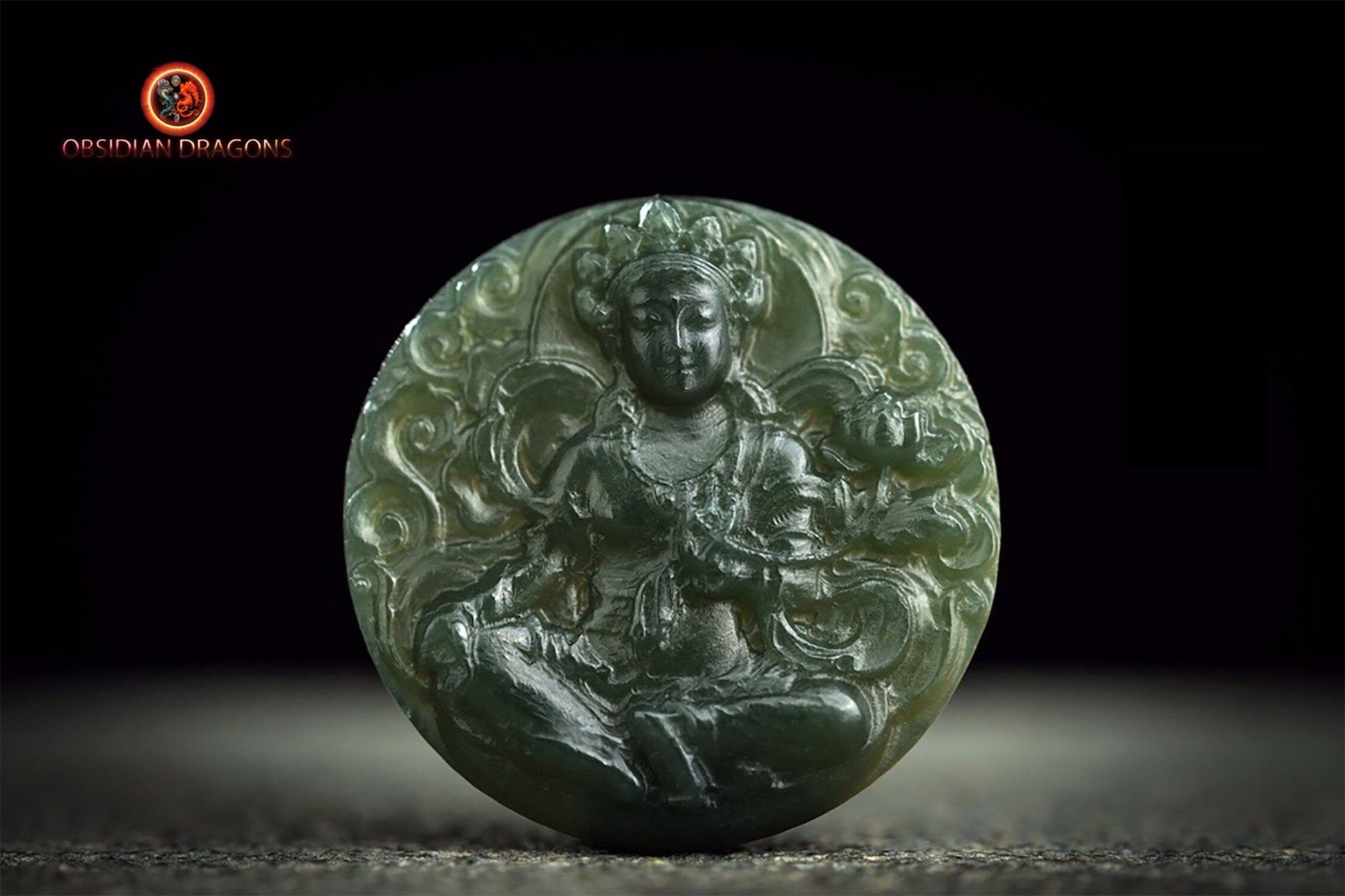 Pendentif Bouddha jade et argent- Tara verte | obsidian dragons