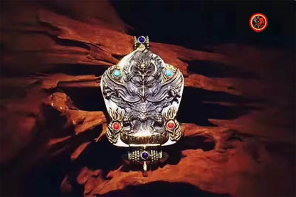 gau, reliquaire, pendentif de protection bouddhiste, Garuda, argent 925, turquoise, agate nan hong. - obsidian dragon