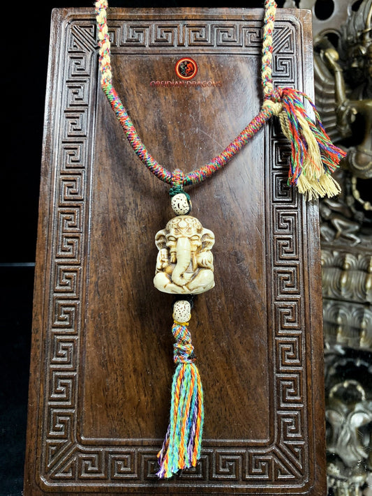 Pendentif Ganesh- Authentique perle ojime en bois de cerf | obsidian dragons
