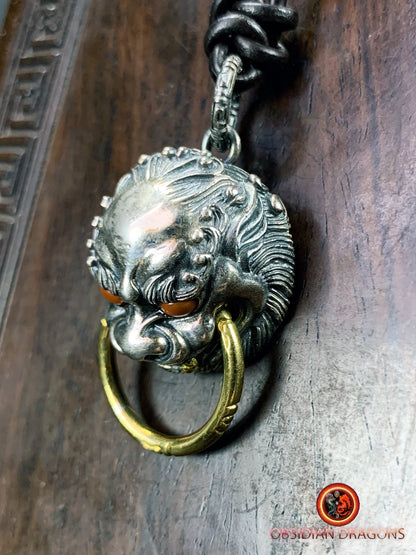 Pendentif Lion Chinois en Argent et agates | obsidian dragons