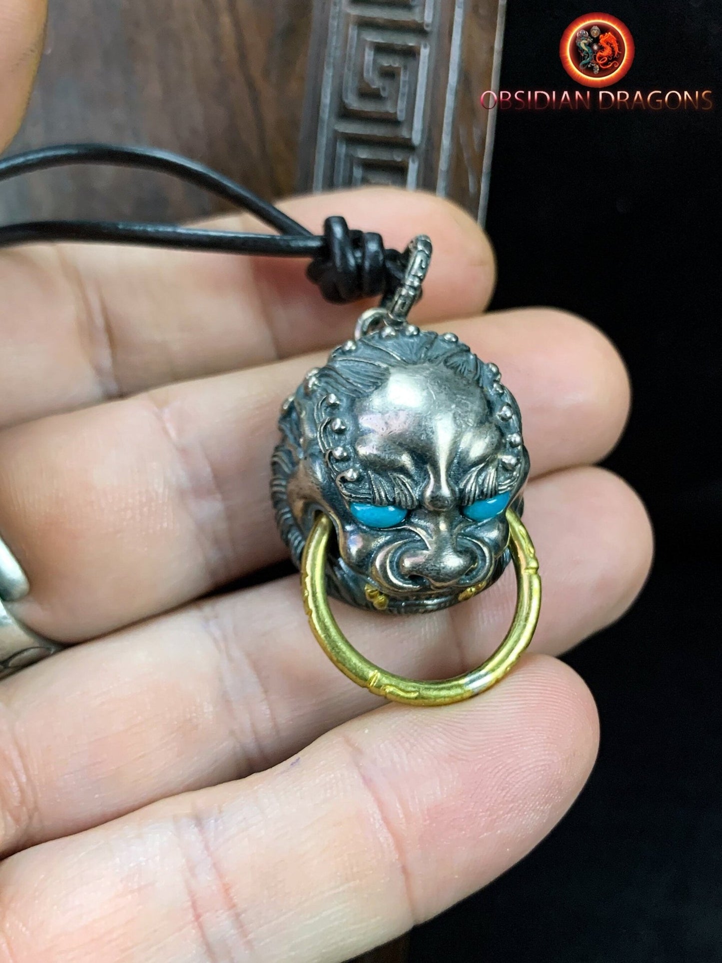 Pendentif Lion Chinois en Argent 925 | obsidian dragons