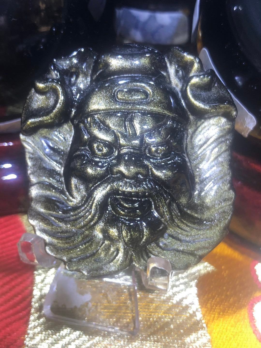 pendentif Exorciste Taoïste Zhong Kui. Obsidienne dorée qualité A+ - obsidian dragon