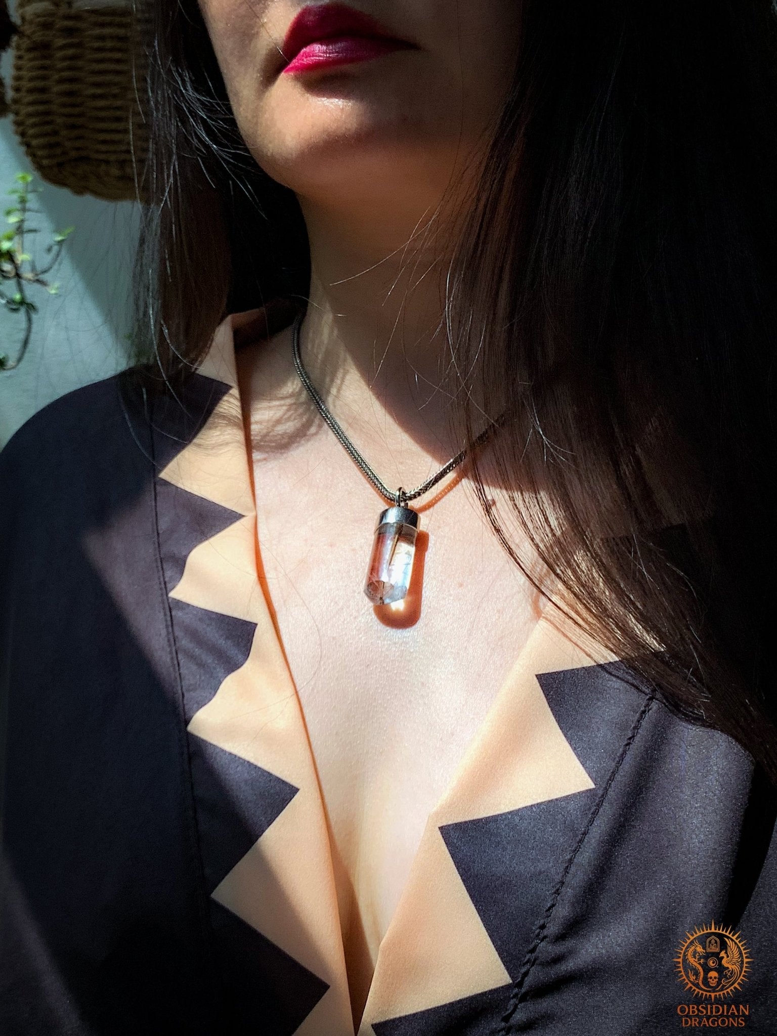 pendentif quartz tourmaline et rutile - Ancrage et Clarté | obsidian dragons