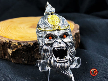 pendentif roi singe "Sun Wu Kong" double face argent 925, bronze, agate du Yunnan dite nan hong (rouge du sud) - obsidian dragon