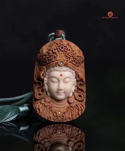 Pendentif Bouddha - Guan Yin - Santal et Bois de Cerf | obsidian dragons