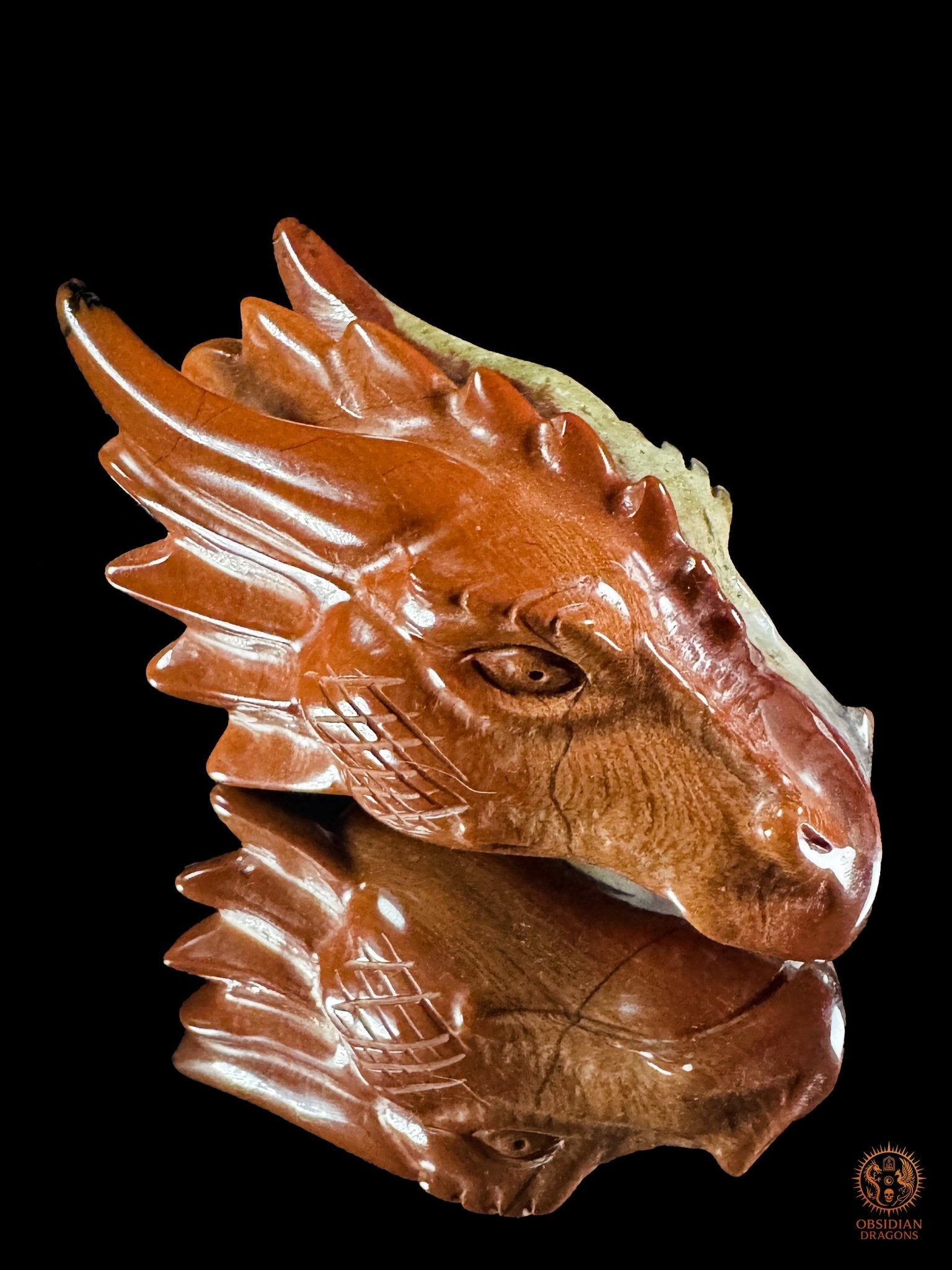 Petite tête de dragon en jaspe rouge et agate - Gardien racine - obsidian dragons
