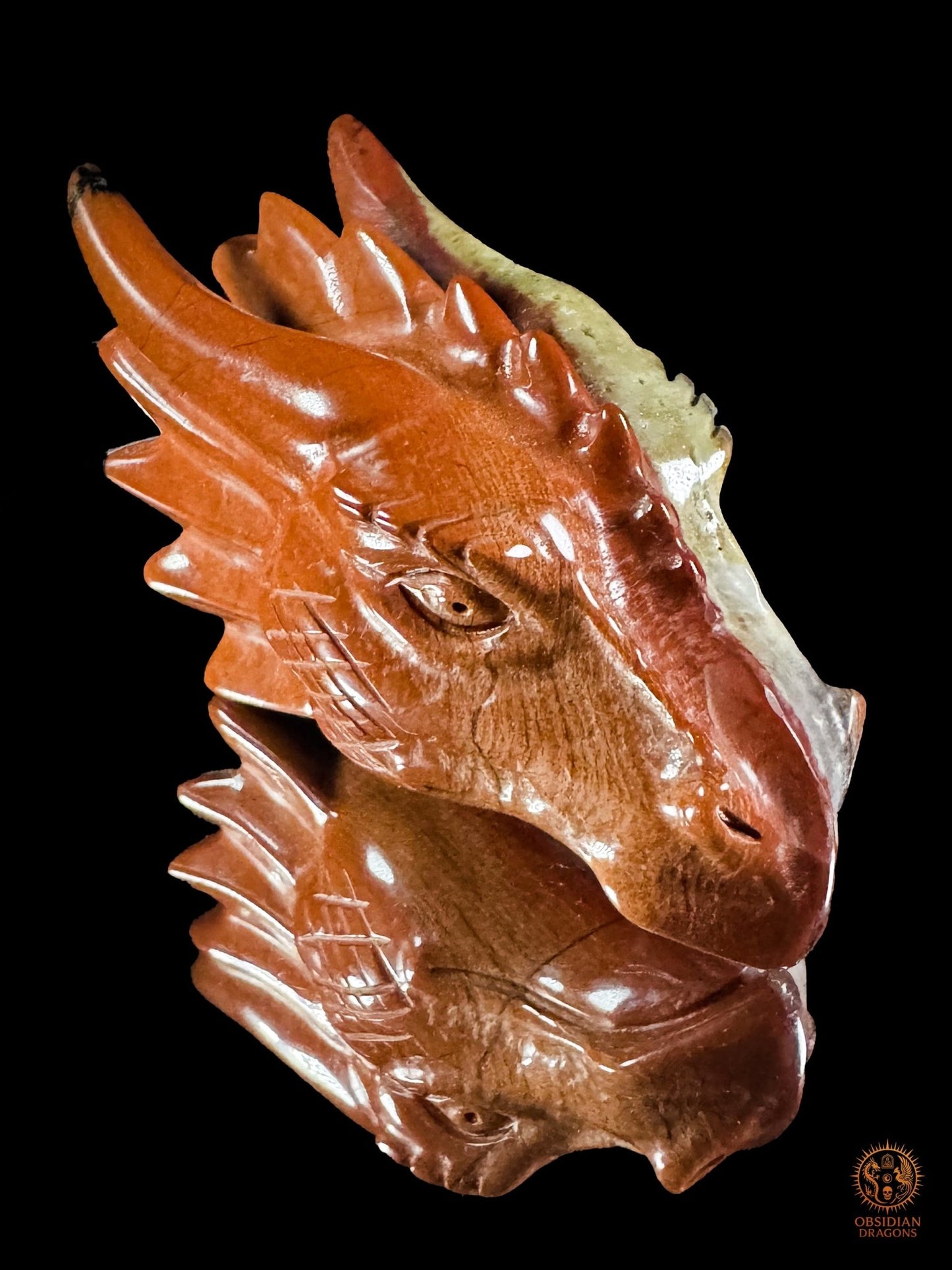 Petite tête de dragon en jaspe rouge et agate - Gardien racine - obsidian dragons