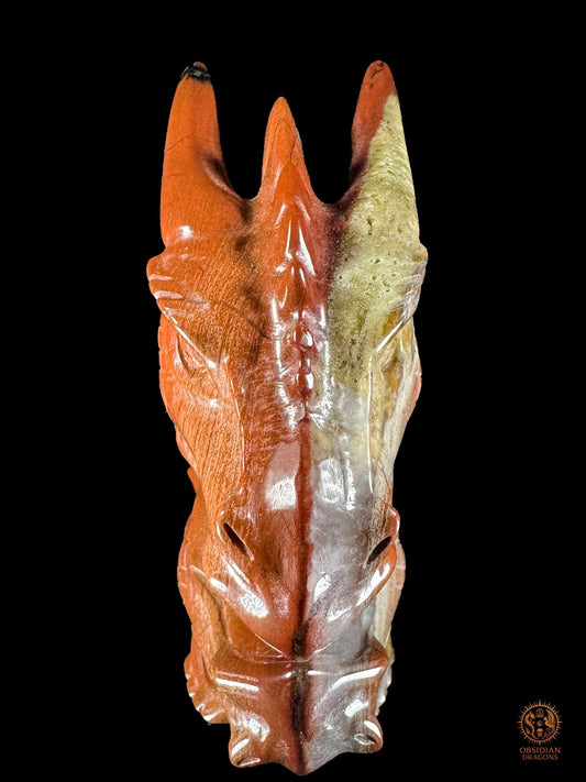 Petite tête de dragon en jaspe rouge et agate - Gardien racine - obsidian dragons