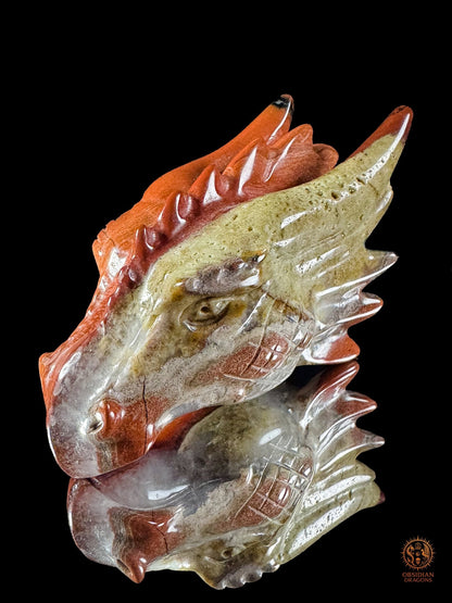 Petite tête de dragon en jaspe rouge et agate - Gardien racine - obsidian dragons