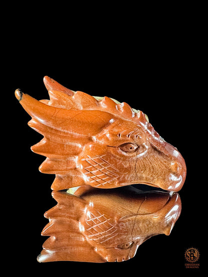 Petite tête de dragon en jaspe rouge et agate - Gardien racine - obsidian dragons