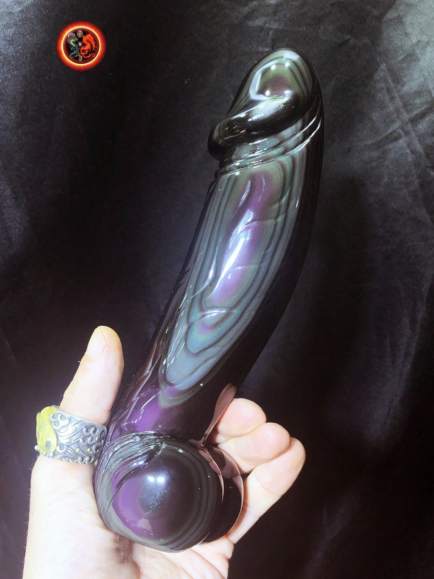 sculpture de phallus en obsidienne oeil celeste. Entièrement sculpté à la main. Pièce unique Obsidienne de qualité A+ - obsidian dragon