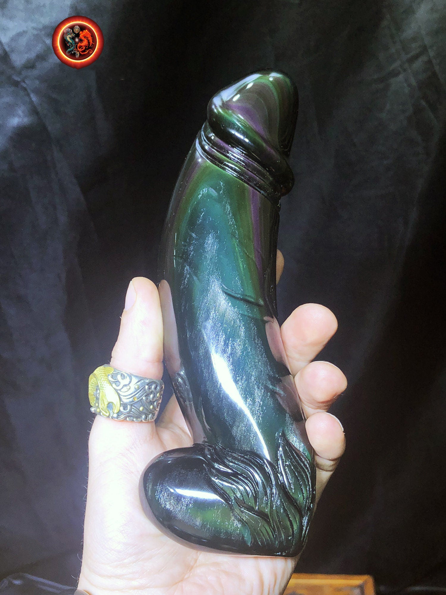 sculpture de phallus en obsidienne oeil celeste. Entièrement sculpté à la main. Pièce unique Obsidienne de qualité A+ - obsidian dragon