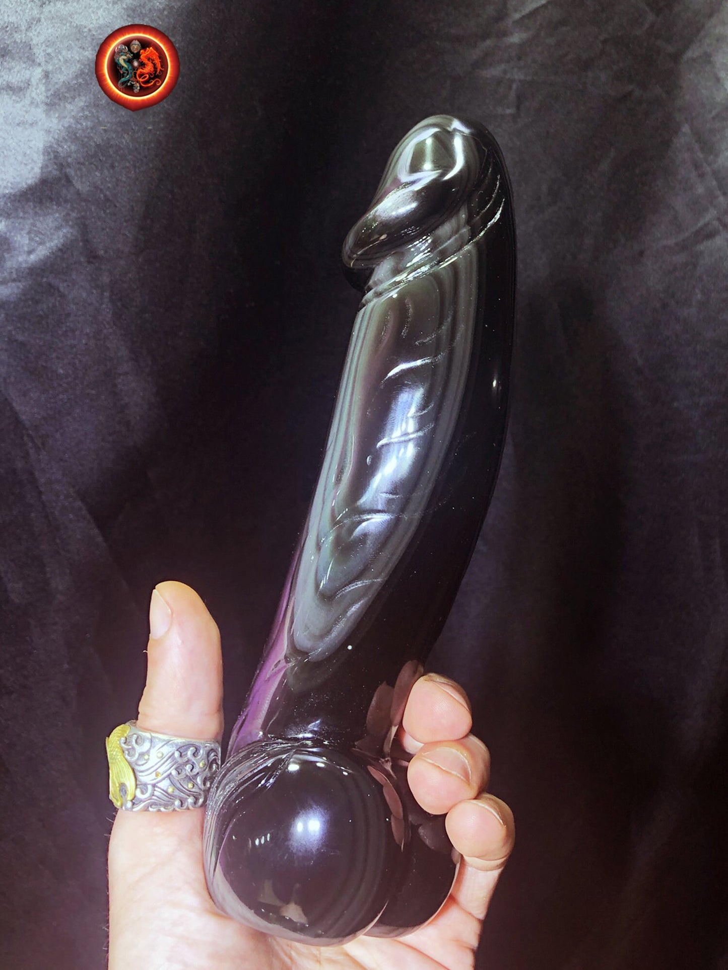 sculpture de phallus en obsidienne oeil celeste. Entièrement sculpté à la main. Pièce unique Obsidienne de qualité A+ - obsidian dragon