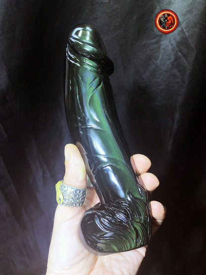 sculpture de phallus en obsidienne oeil celeste. Entièrement sculpté à la main. Pièce unique Obsidienne de qualité A+ - obsidian dragon