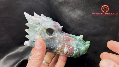 Crâne de dragon- artisanal- agate mousse- unique