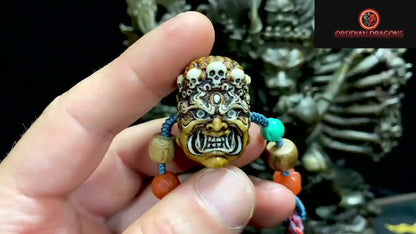 Collier Bouddhiste Tibétain Mahakala - Netsuke Sculpté