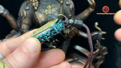 pendentif bouddha Kshitigarbha/ Dizang/ Jizo bodhisattva. Amulette de protection bouddhiste. Argent 925, plaqué or 24k, turquoise.