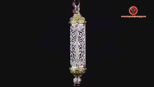 Pendentif autel bouddhiste portatif, Ghau. Dizang/ Jizo. Argent 925 plaqué or 24K. Turquoise d'Arizona, agate dite nan hong,