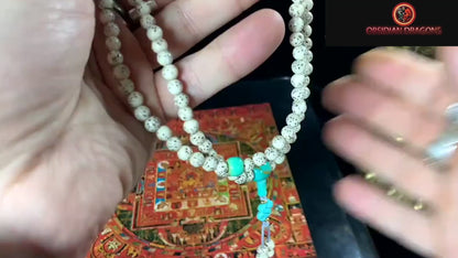 Mala en graines de bodhi et turquoises naturelles