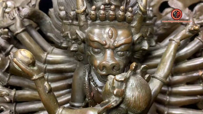 statuette bouddhiste,Statue Yidam Yamantaka, bouddhisme vajrayana ésotérique, tantrique  en yab yum avec sa parèdre Vétali.
