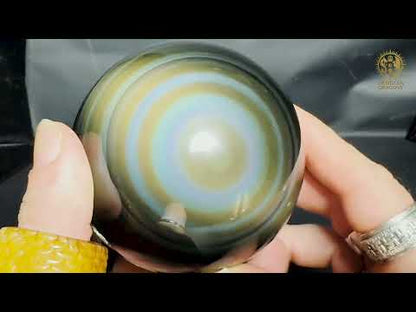 Sphère en obsidienne œil céleste rare bleu & jaune