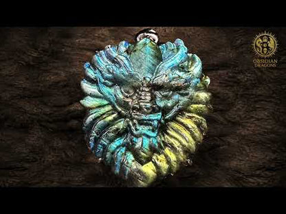 Pendentif dragon en labradorite serti en argent 925