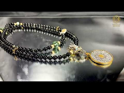Mala en Obsidienne Œil Céleste – Dragon & Bagua Feng Shui