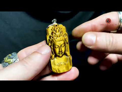 Pendentif Guan Yin en Oeil de Tigre - Argent 925