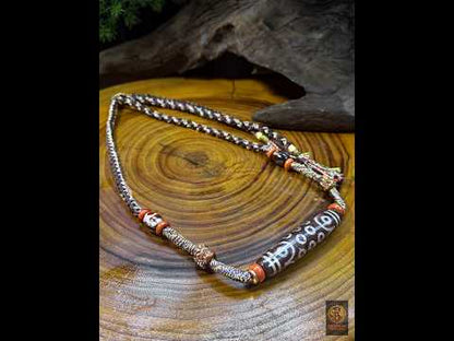 Collier DZI à 21 yeux - DZI rare et unique - Tressage artisanal