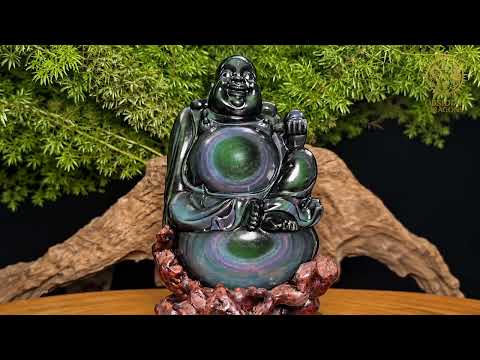 lien vers la video youtube de la Statuette du Bouddha rieur en obsidienne œil céleste – Budai