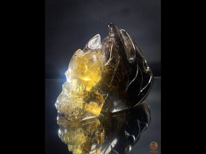 Elongated Smoky Quartz Crystal Skull - Flaming Skull