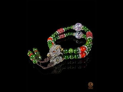 Bracelet dragon en diopside, cinabre et perle daqi - Qiuniu
