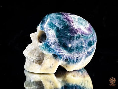 Crâne en fluorite & calcite - Sculpture minérale rare